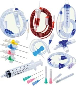 Infusion sets, IV cannulas and syringes