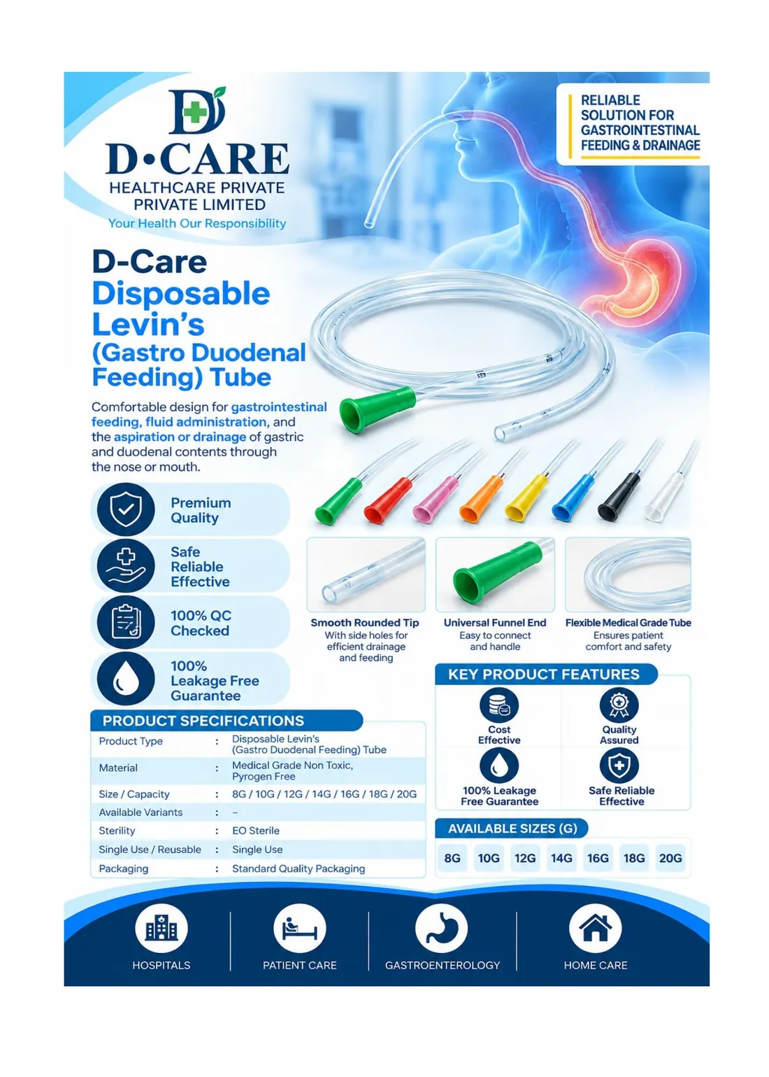 D-Care Disposable Levin’s (Gastro Duodenal Feeding) Tube — D-Care brochure page 87