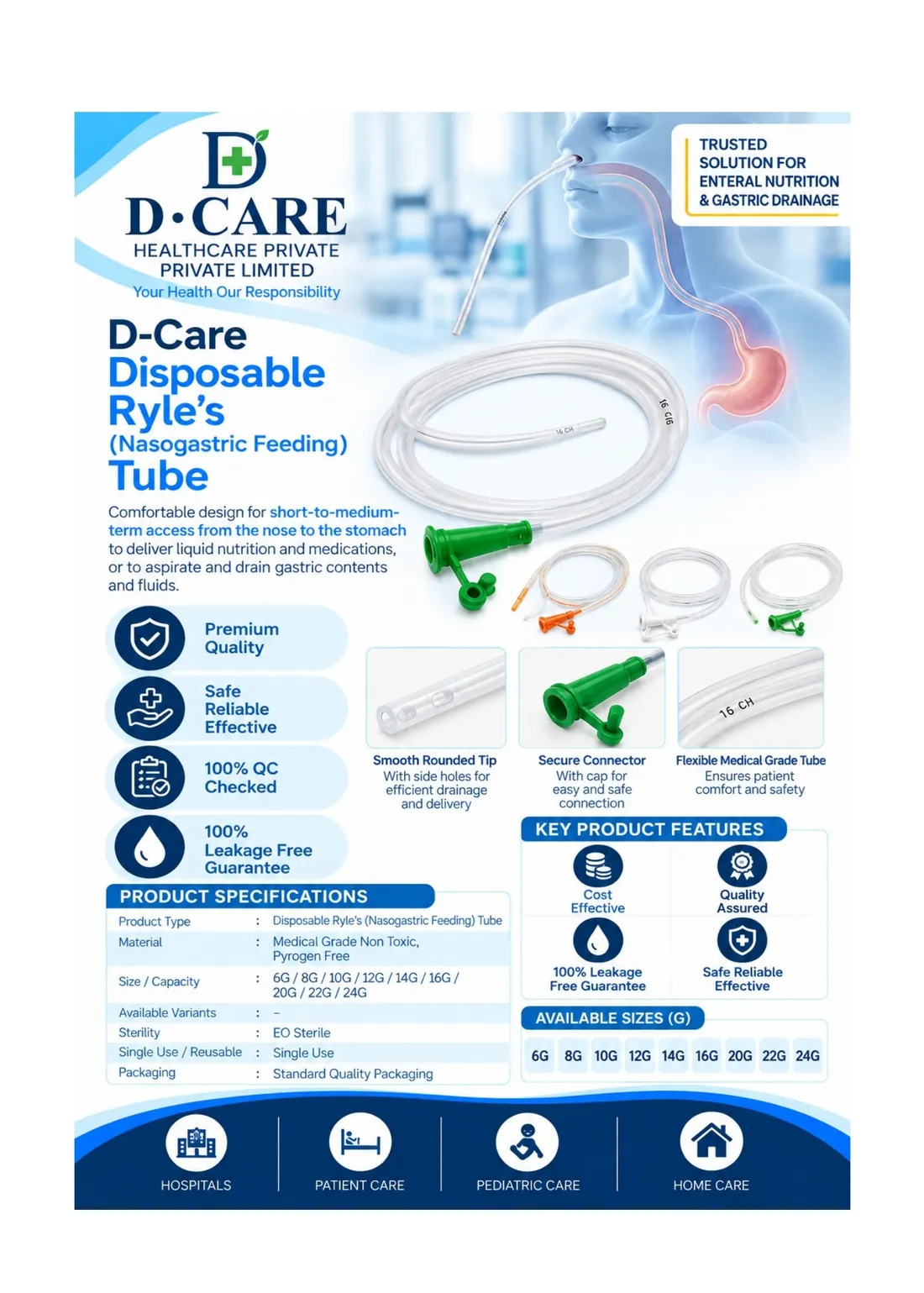 D-Care Disposable Ryle’s (Nasogastric Feeding) Tube — D-Care brochure page 86
